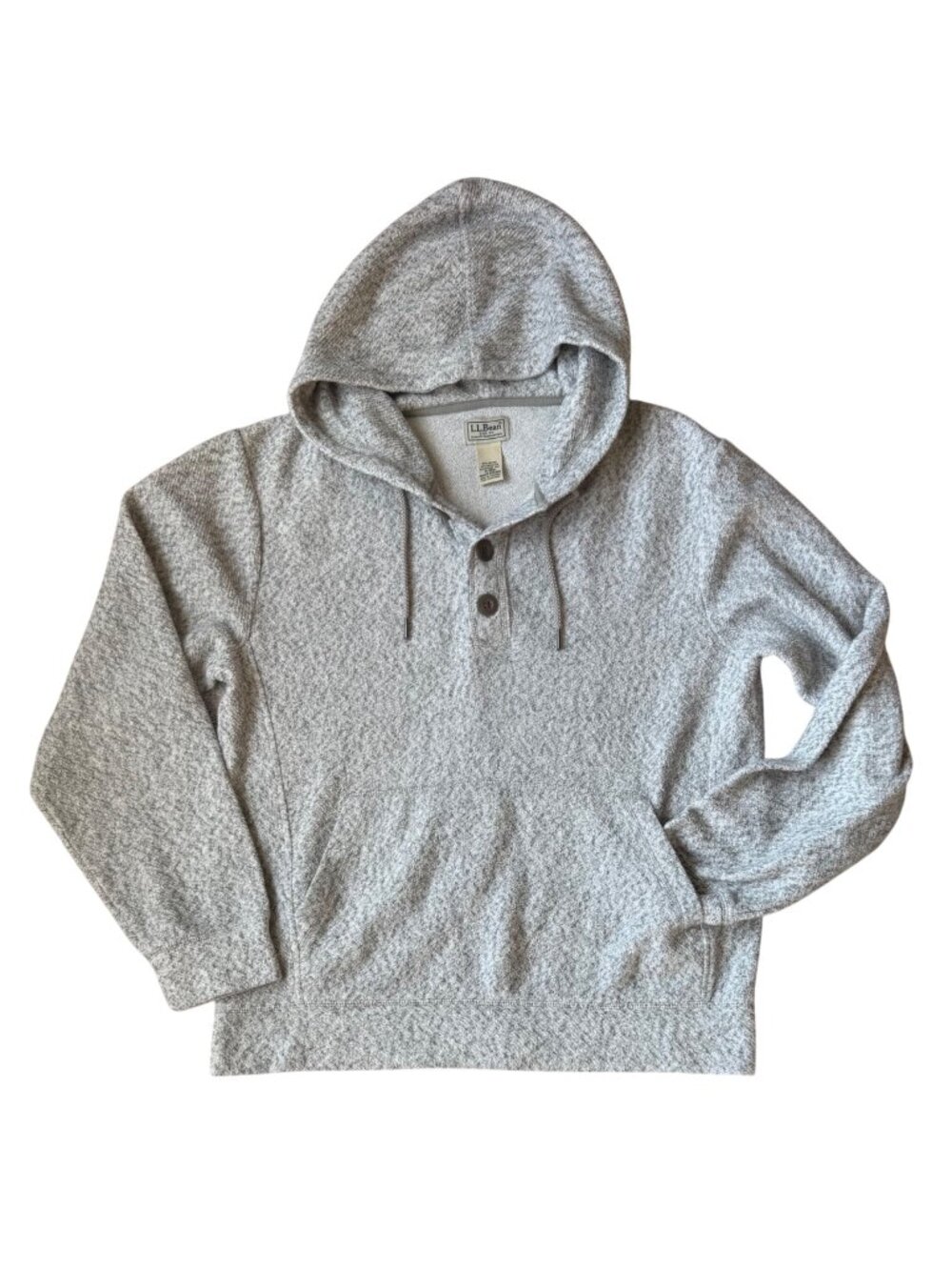 L.L. Bean Heritage Marled Fleece Henley Hoodie Mens Medium Slightly Fitted Gray
